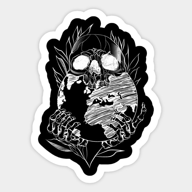 Skull Earth in Danger Sticker by avshirtnation